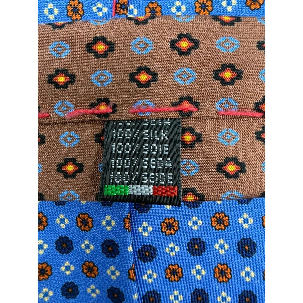 Sartoriale by David Mens Blue Orange Silk Medallion Geometric Tie Made in Italy